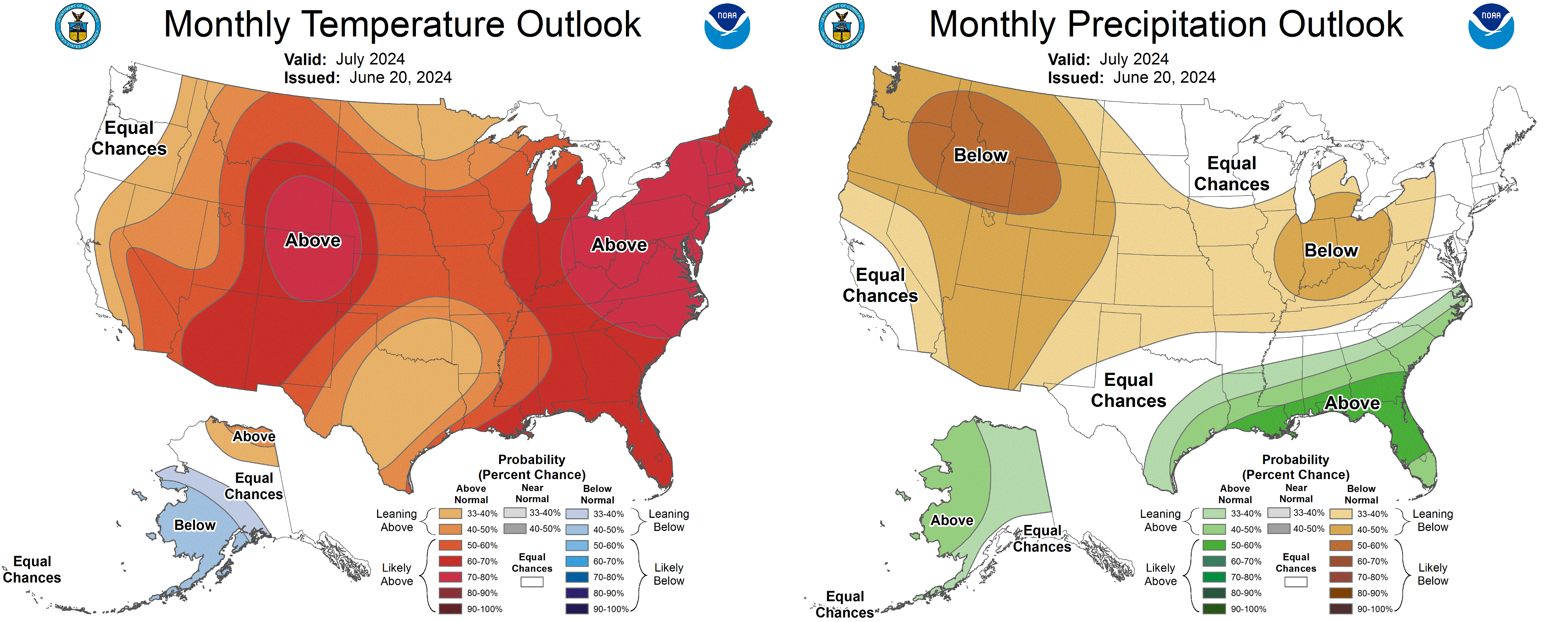Temperature and precipitation outlook for July.